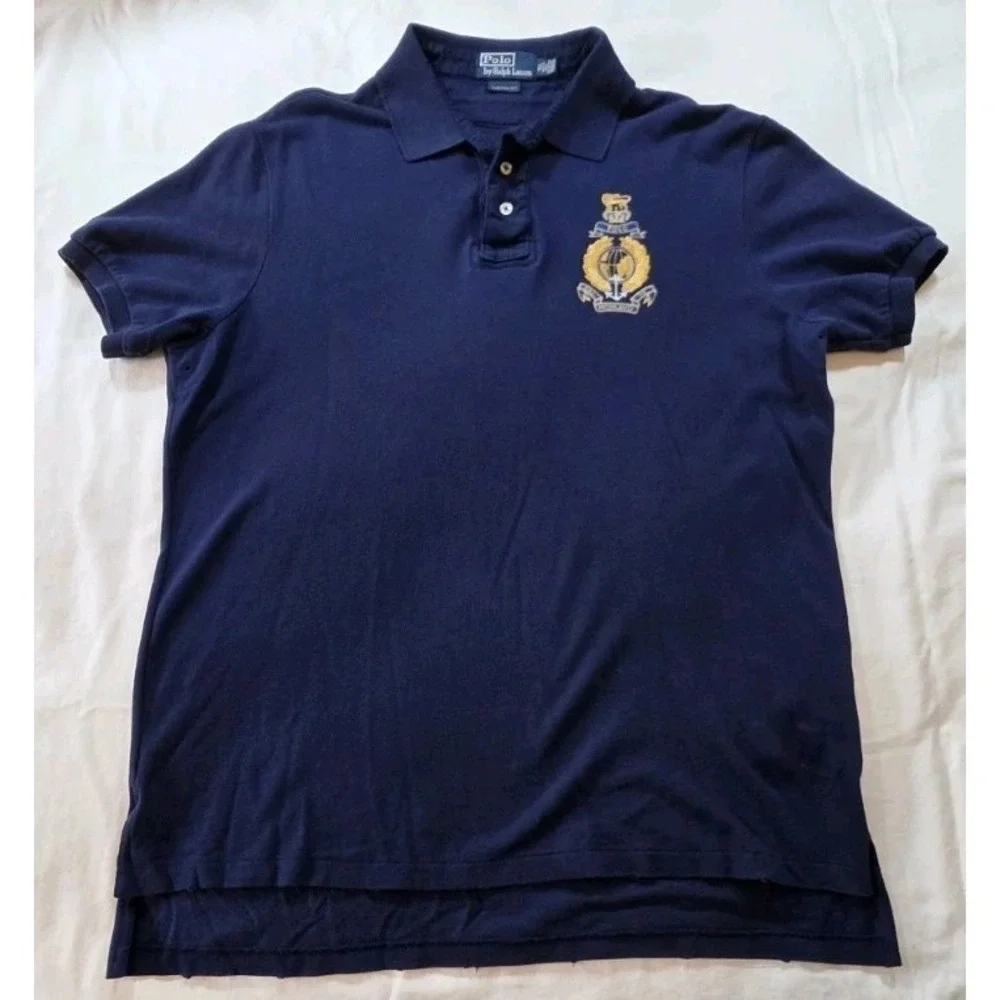 Polo‎ Ralph Lauren Navy Blue Crest Polo Shirt Men's XL Custom Fit Anchor 2nd RL